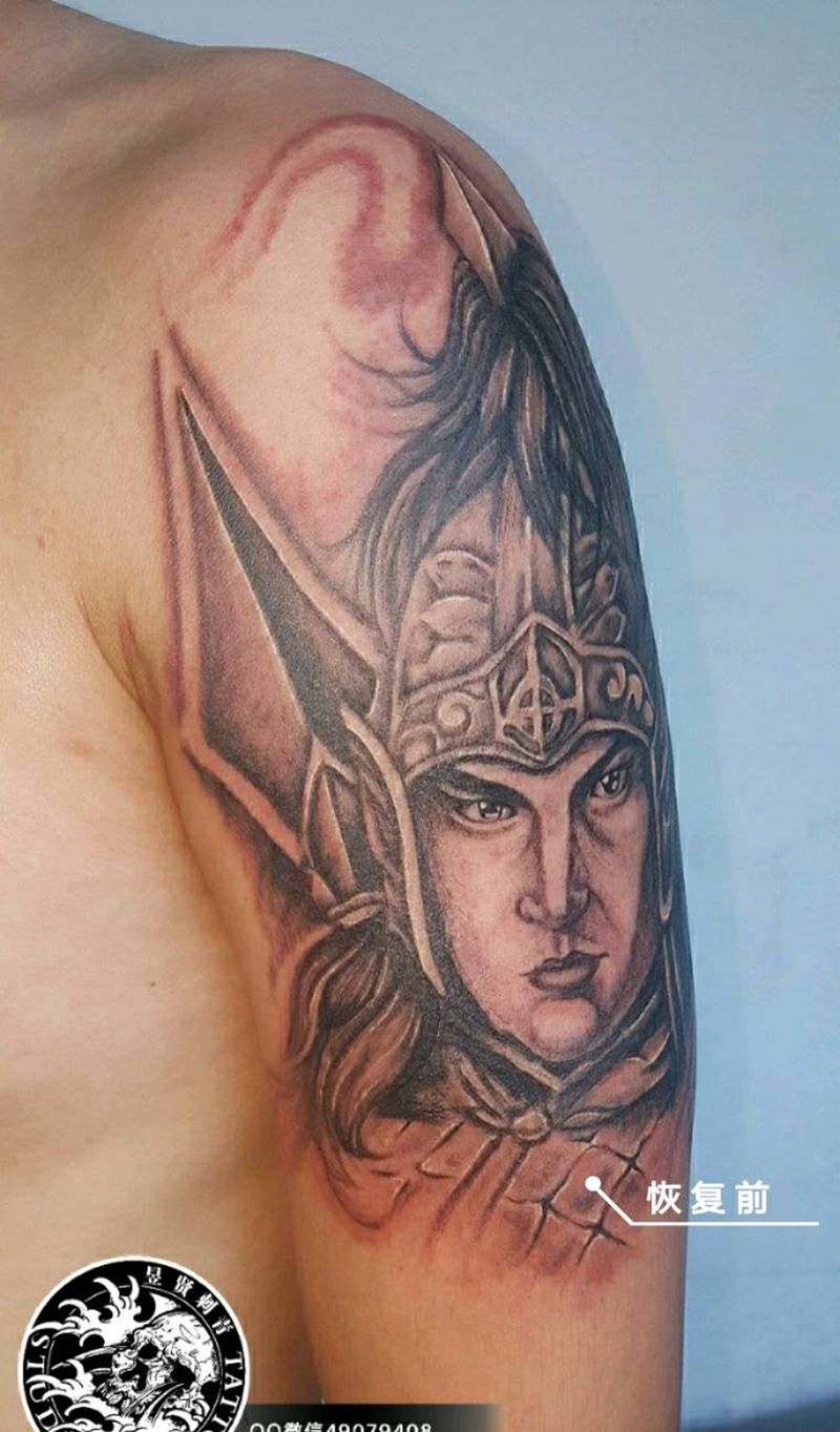 赵云 恢复前纹身图片_肩部腹部背部臀部手臂传统肖像人物赵云成品纹身图案