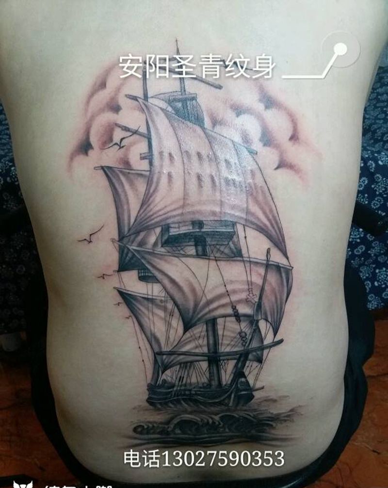帆船，完成纹身图片