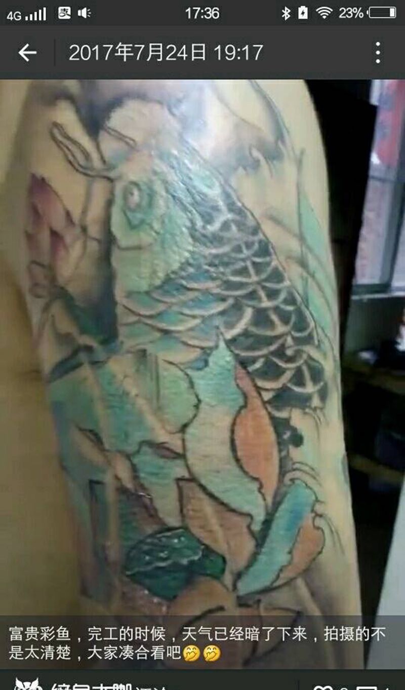鱼纹身图片_手臂传统动物成品纹身图案
