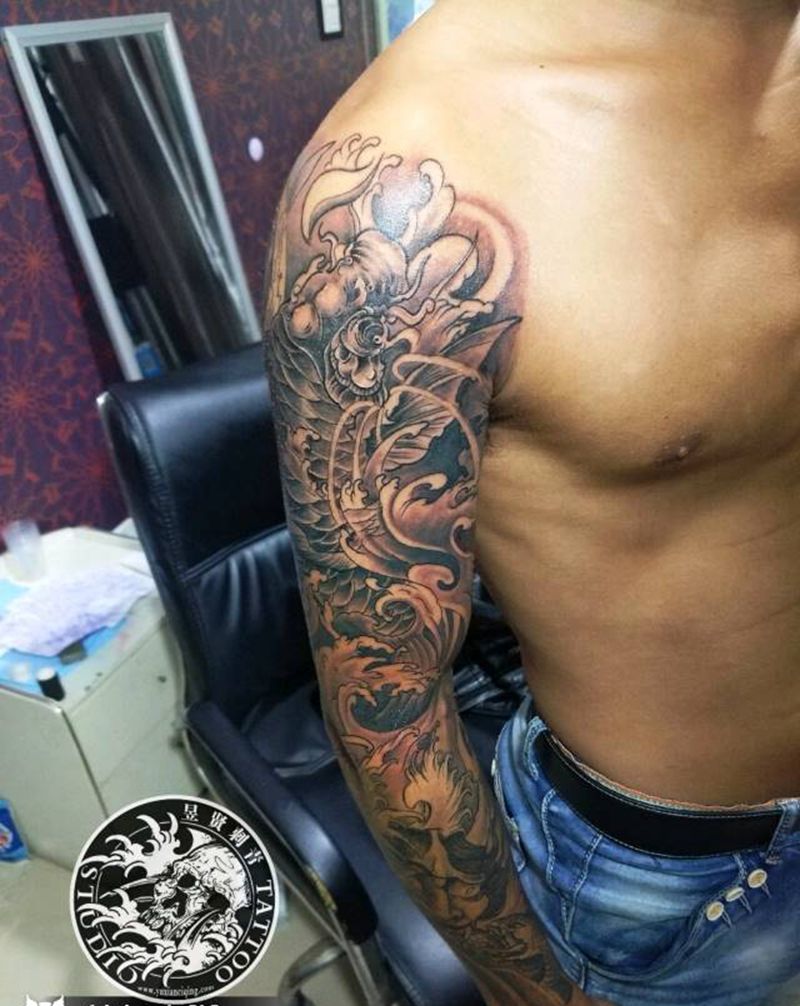 花臂纹身图片_手臂腿部老传统新传统花臂纹身图案