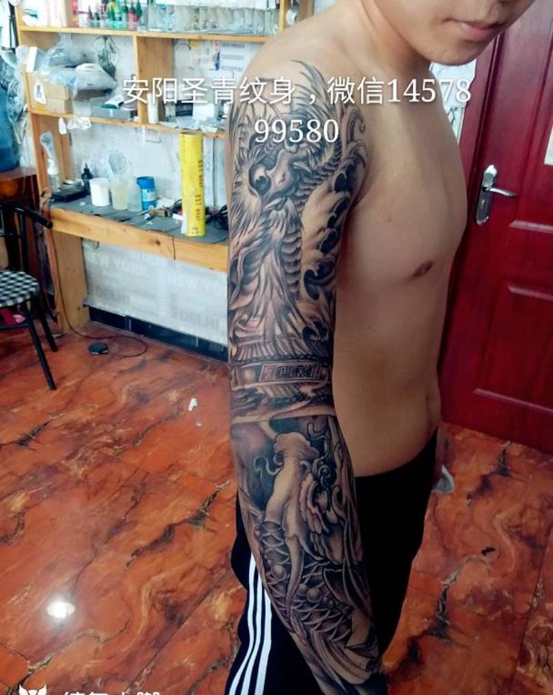 黑灰，花臂，喜欢约我纹身图片