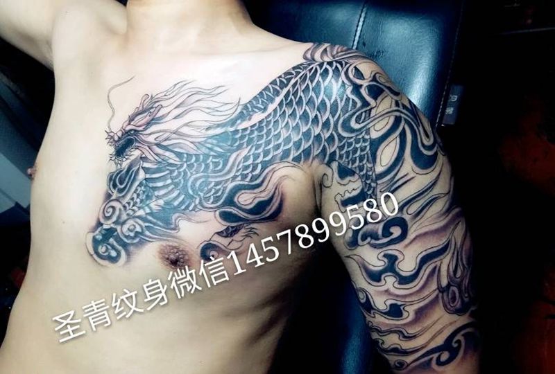 半甲麒麟完成喜欢的约起纹身图片