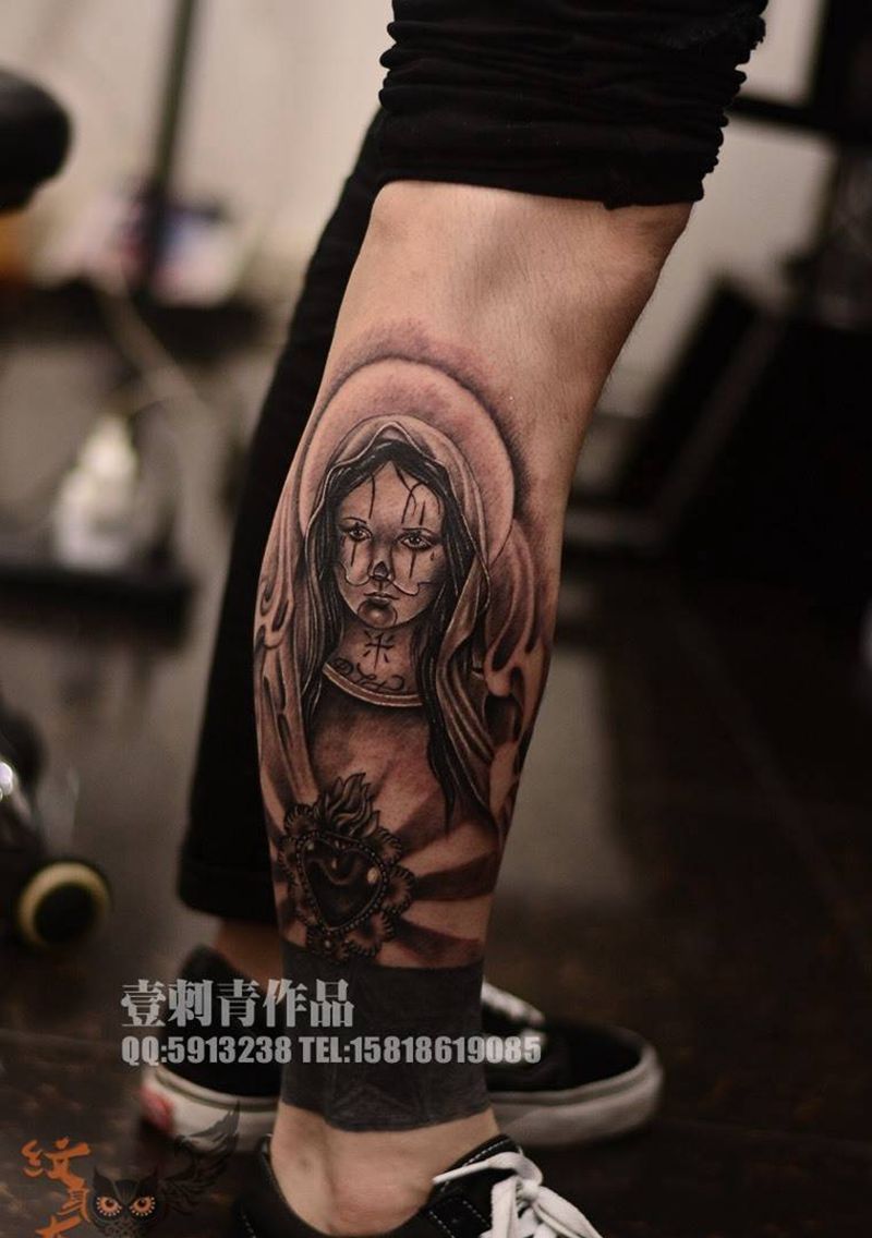 亡灵女纹身图片_腿部欧美人物纹身图案