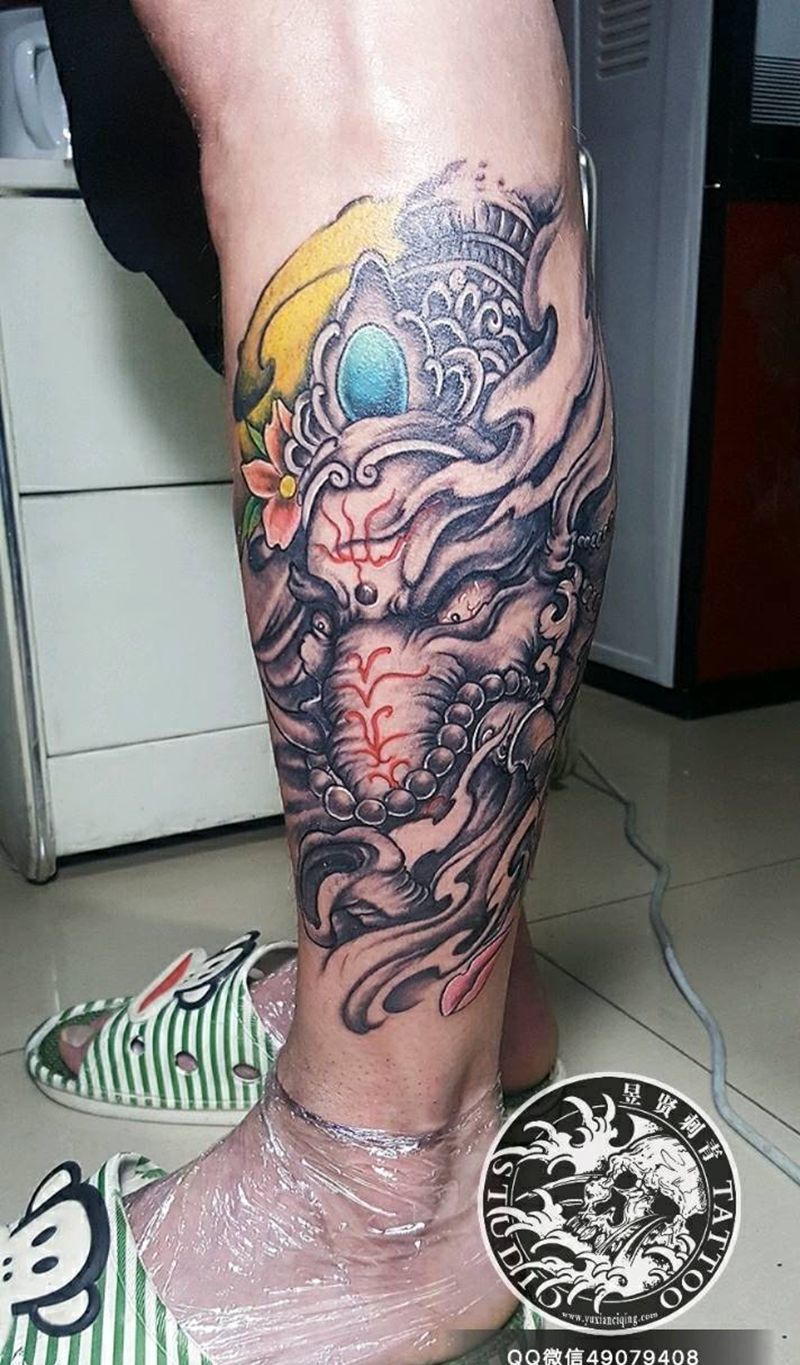 象神纹身图片_背部手臂腿部传统动物人物鬼神宗教象神成品纹身图案