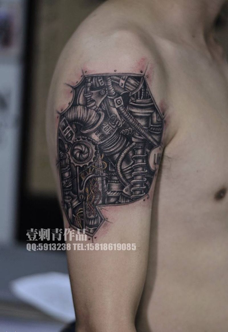 机械纹身图片_成品手臂欧美几何纹身图案