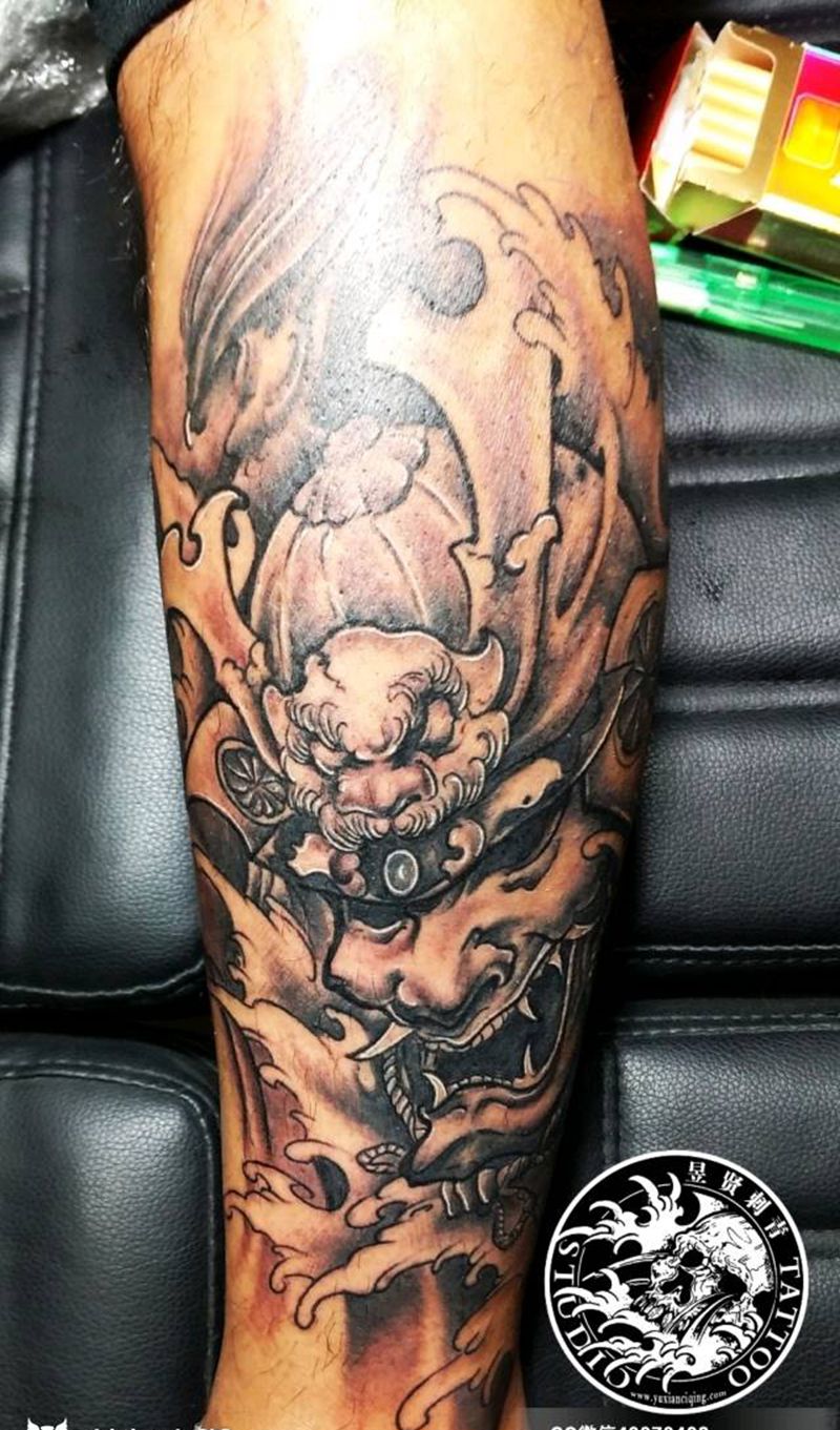 鬼武士纹身图片_背部腿部老传统新传统鬼武士纹身图案