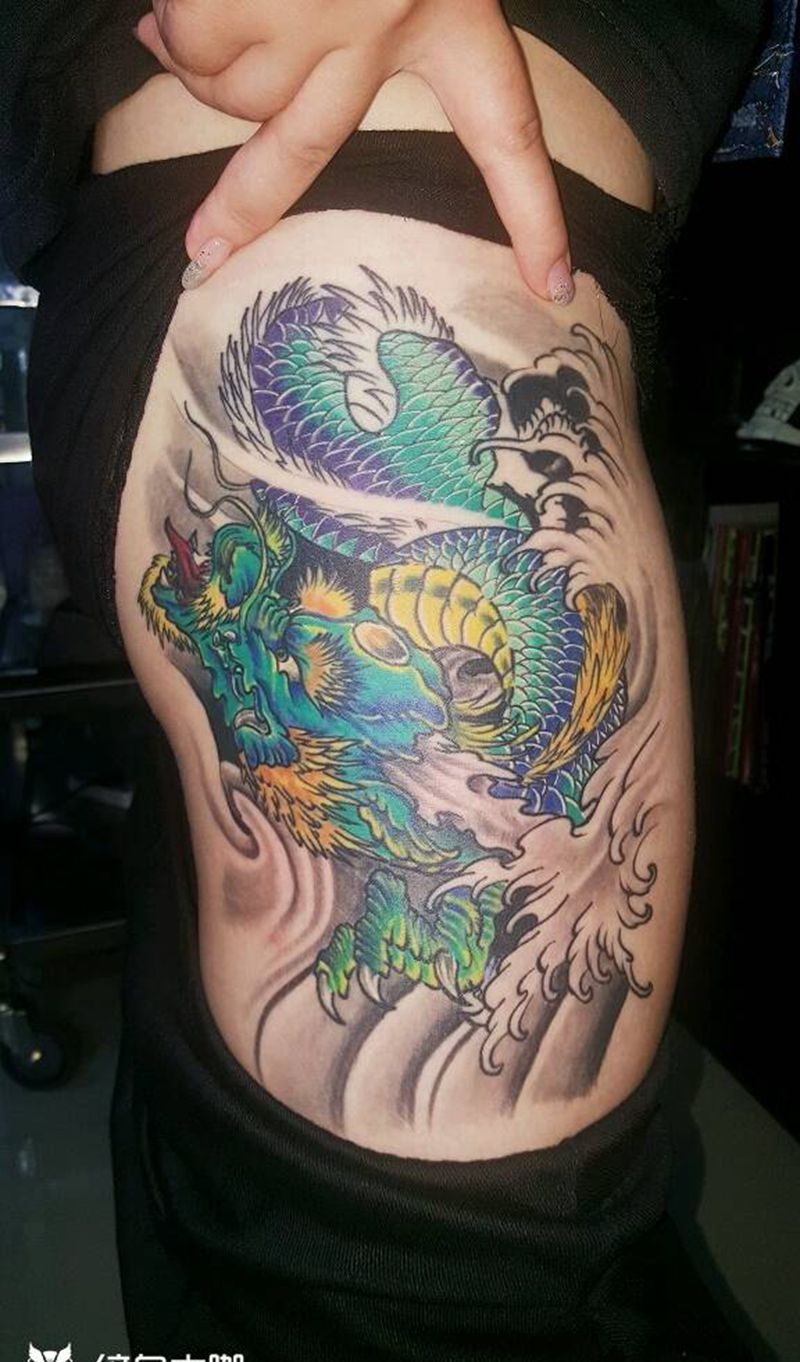 恢复后纹身图片_肩部腹部背部手臂腿部传统动物宗教龙成品纹身图案