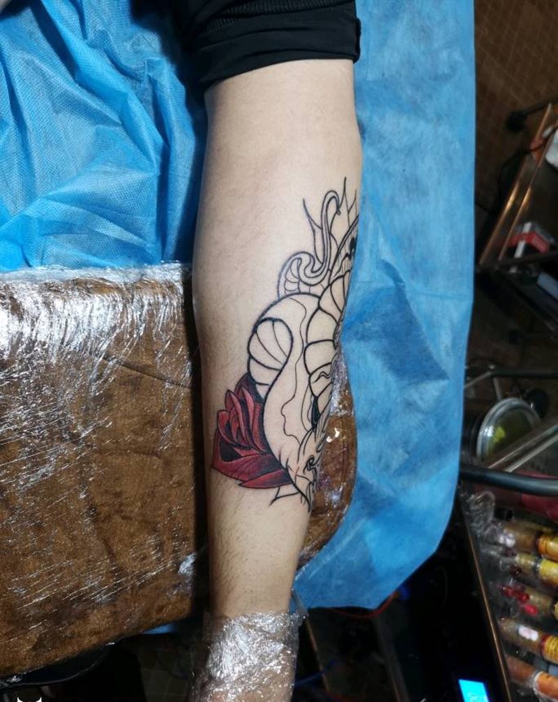 未完待续纹身图片_腿部欧美动物静物纹身图案