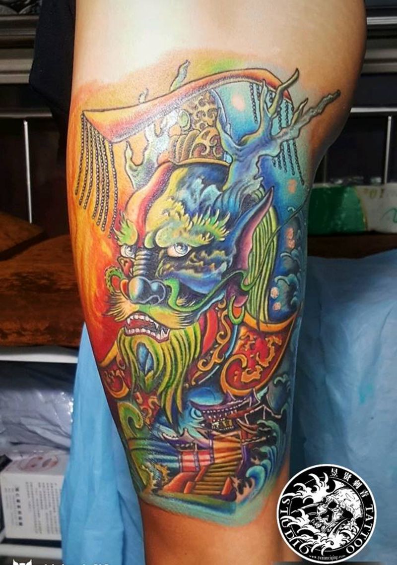 龙王纹身图片_背部腿部新传统老传统龙王纹身图案