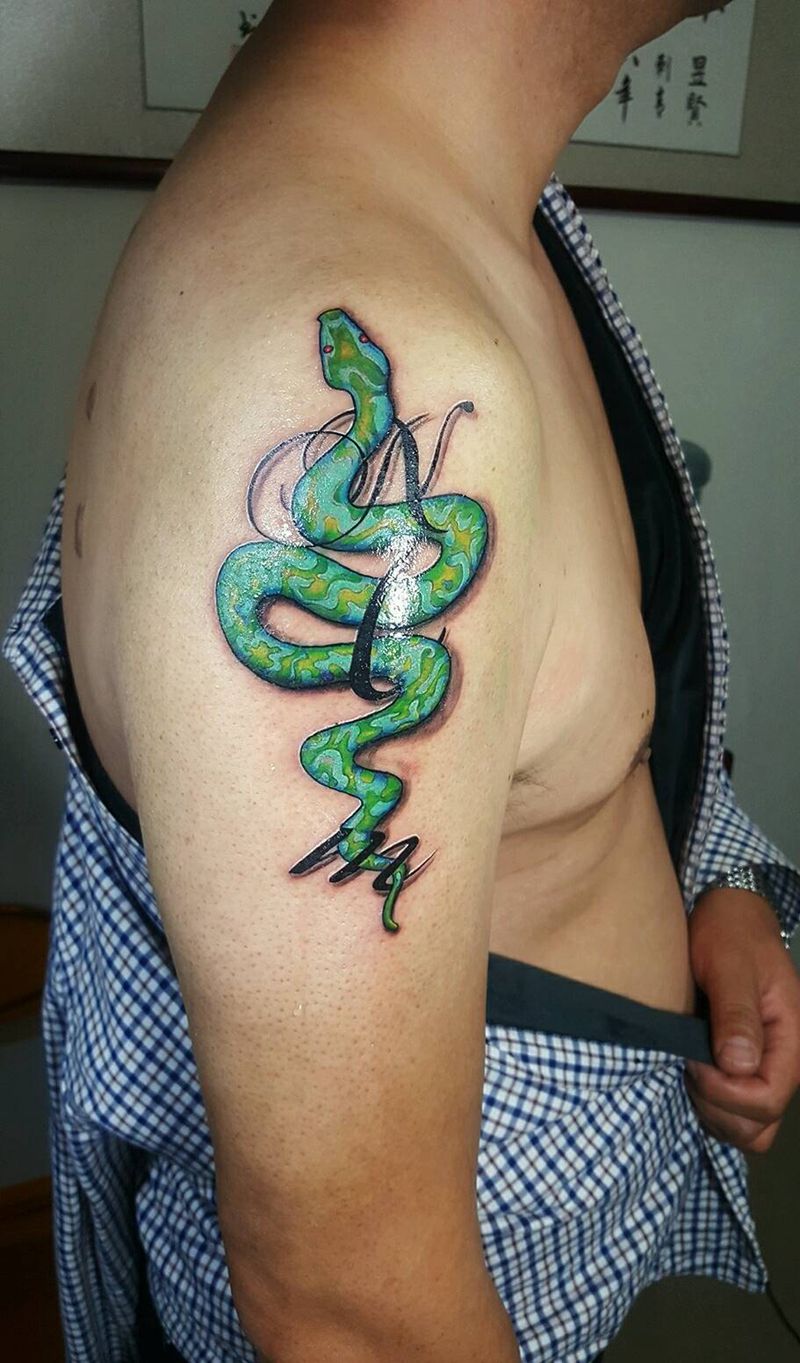 蛇纹身图片_胸部腰部手臂腿部欧美清新动物原创蛇成品纹身图案