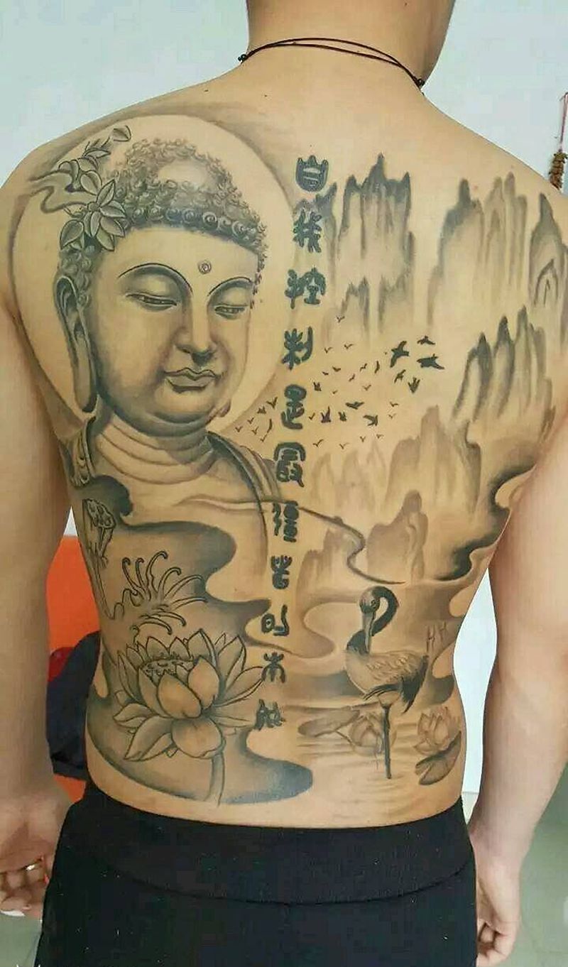 满背佛纹身图片_腹部腰部背部手臂传统鬼神宗教原创佛成品纹身图案