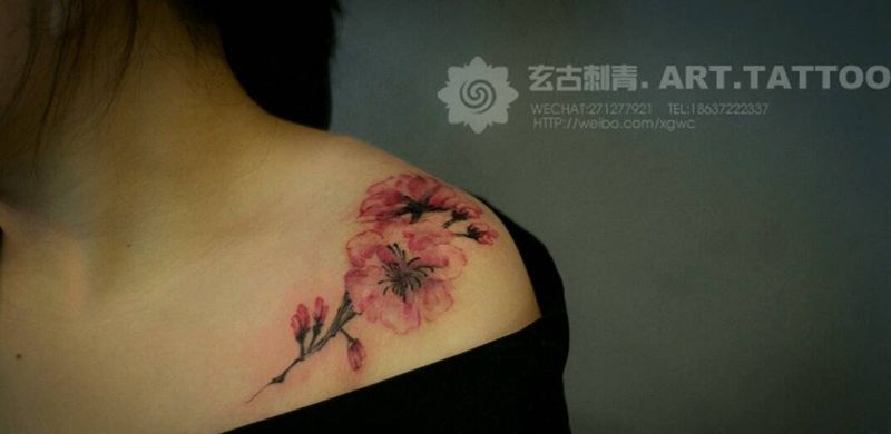 遮疤纹身图片_肩部传统清新贴纸几何人物植物静物原创成品纹身图案