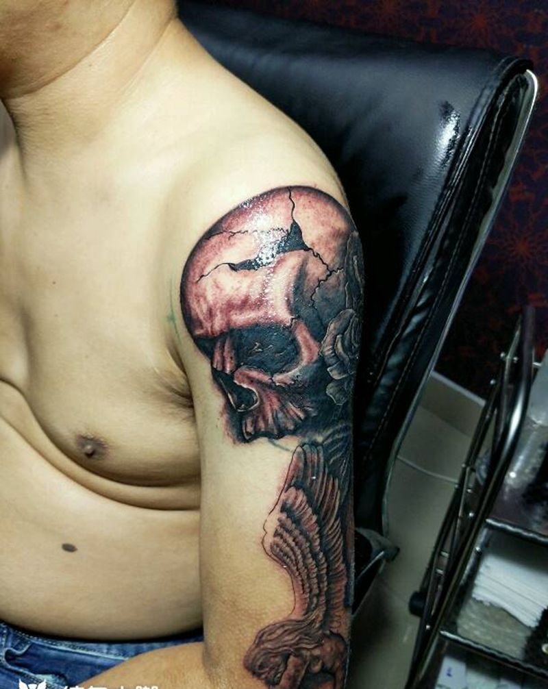 骷髅天使纹身图片_肩部胸部腰部背部手臂腿部欧美人物骷髅天使纹身图案