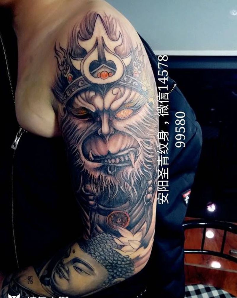 霸气花臂完成纹身图片