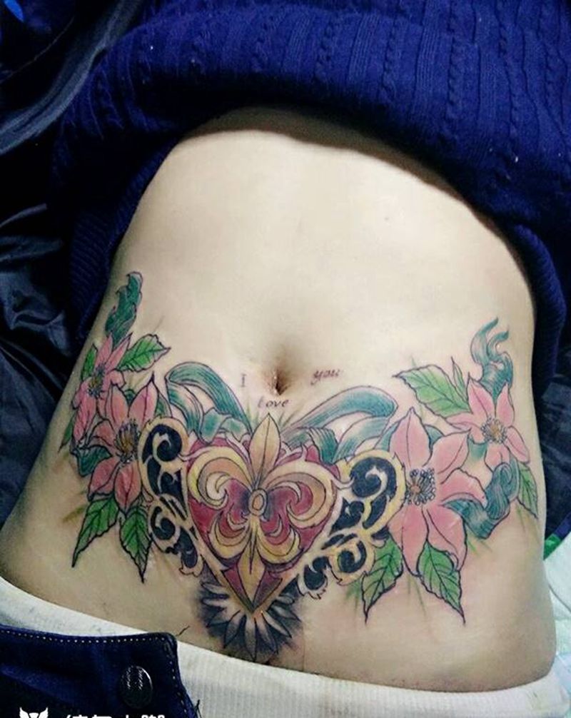 妊辰纹遮盖纹身图片