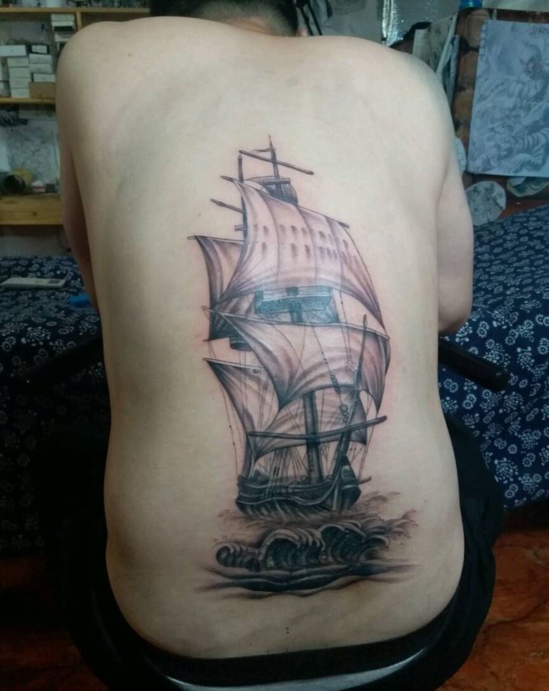 帆船，完成纹身图片