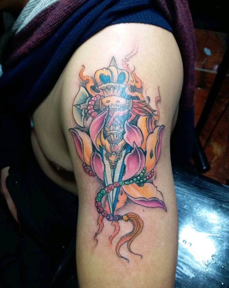 传统彩色和黑灰纹身图片_传统人物字母完成成品纹身图案