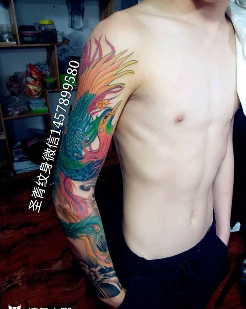 彩色凤凰完成，喜欢的约我纹身图片