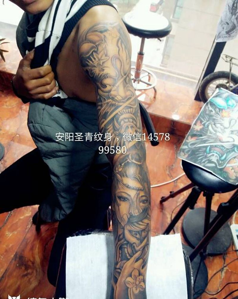 花臂完成喜欢约我纹身图片