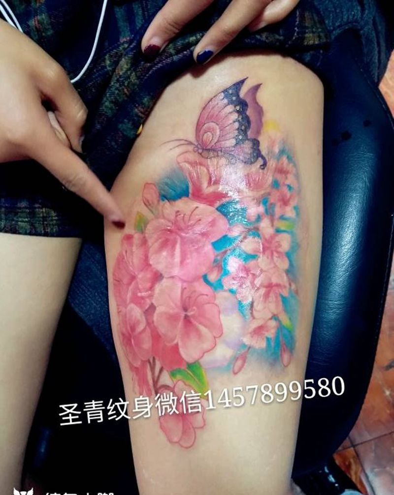 大腿遮盖疤痕完成喜欢的约我纹身图片