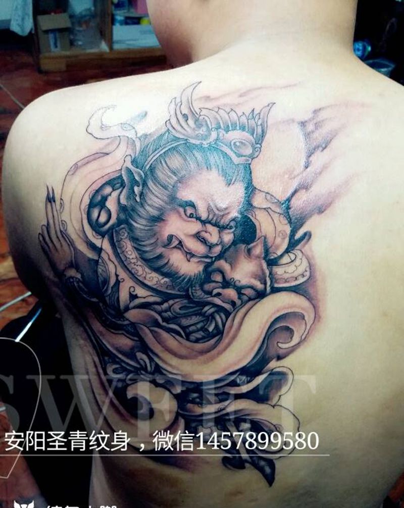 后背孙悟空，喜欢的约我纹身图片