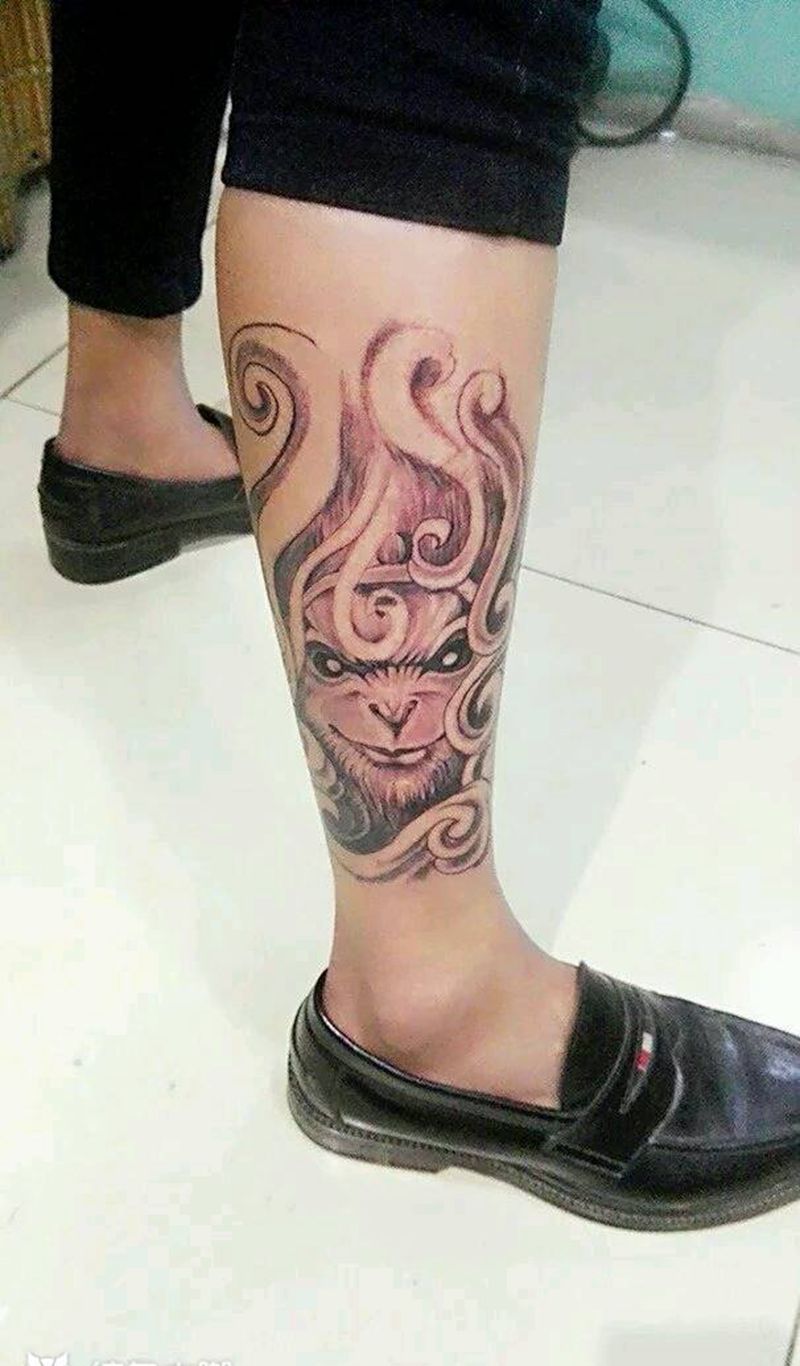 悟空纹身图片_腿部习俗鬼神成品纹身图案