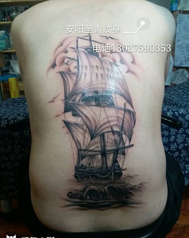 帆船纹身图片
