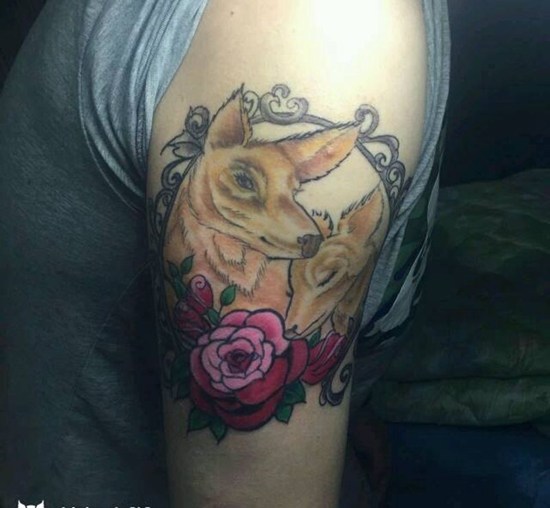 情侣鹿纹身图片_手臂欧美动物植物情侣成品纹身图案