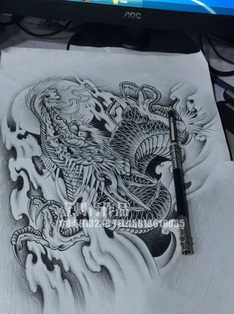 瞎涂乱画——龙纹身图片_手稿传统纹身图案
