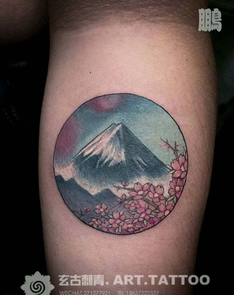 富士山纹身图片_手臂欧美传统习俗肖像清新写实国画贴纸成品纹身图案