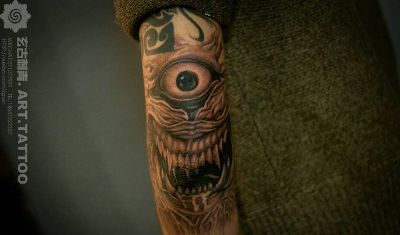 怪物纹身图片_手臂欧美贴纸几何动物人物静物鬼神宗教成品纹身图案