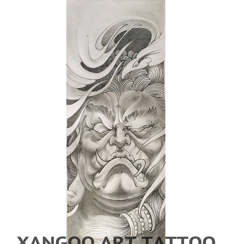 雨天随笔纹身图片_成品手稿插画手臂肩部传统人物纹身图案