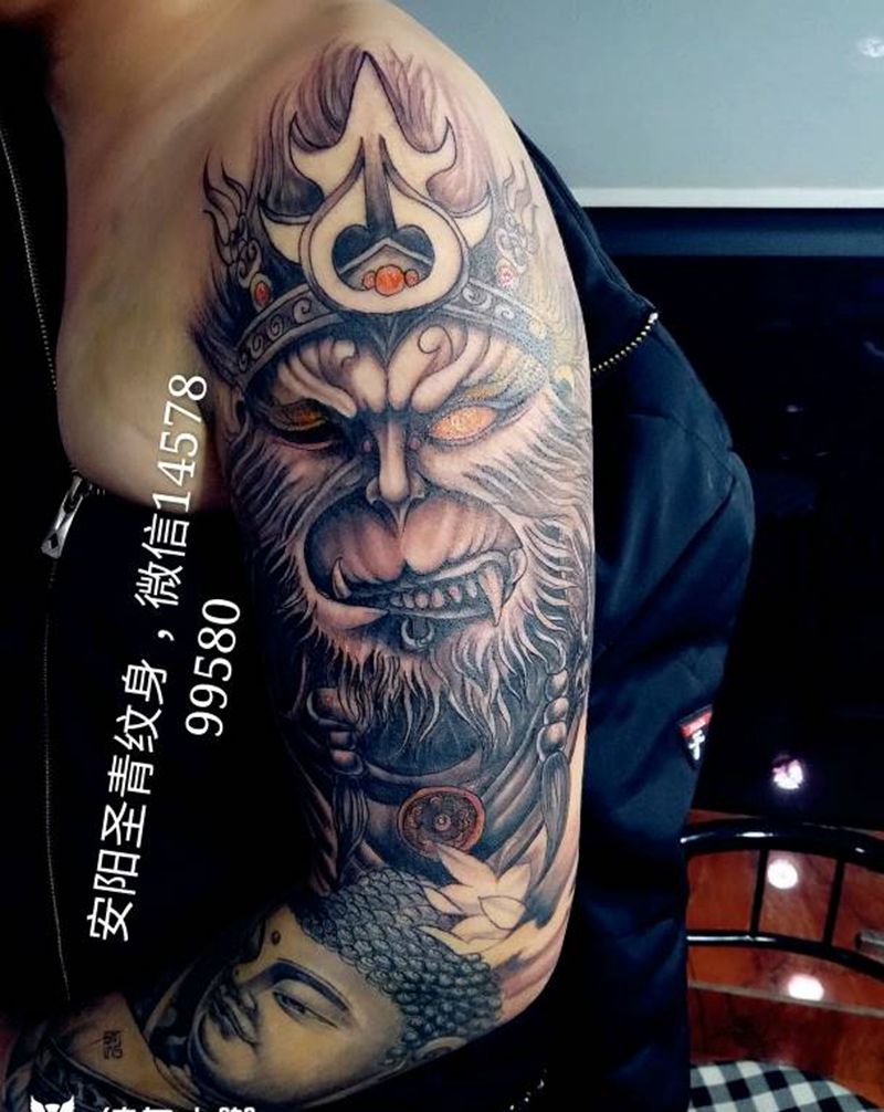 霸气花臂完成喜欢的约我纹身图片