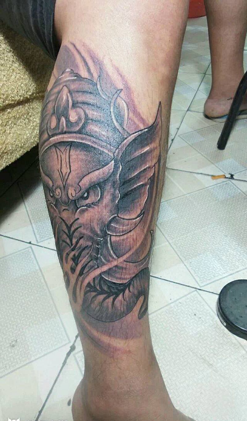 象神纹身图片_胸部腰部背部腿部传统人物鬼神宗教象神成品纹身图案