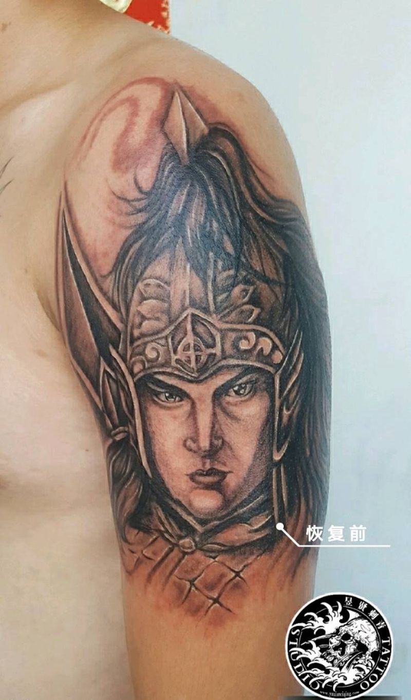 恢复前 赵云纹身图片_肩部背部手臂腿部欧美传统肖像人物赵云成品纹身图案