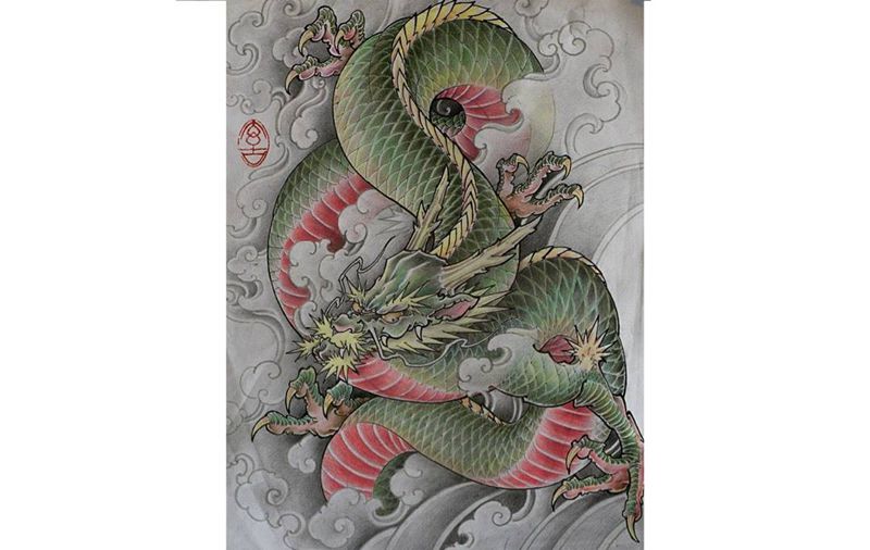 顾客预约设计的稿子纹身图片_插画手稿成品背部传统动物纹身图案