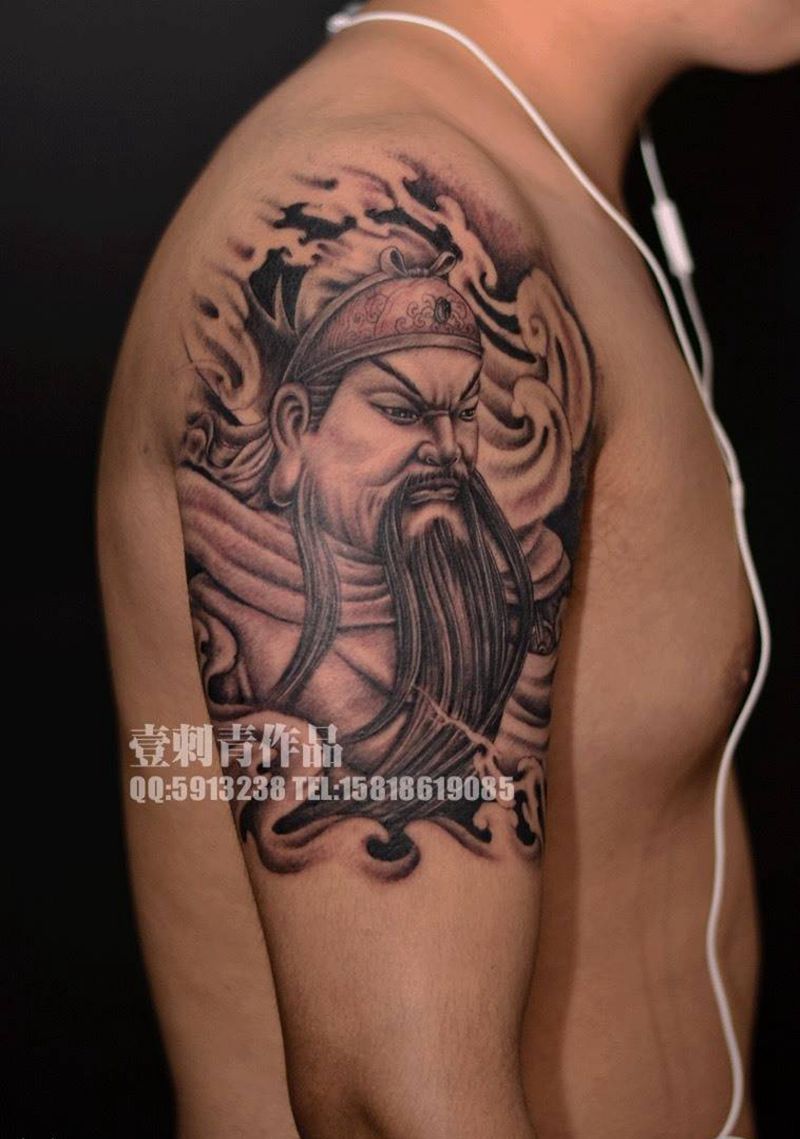 关公纹身图片_成品手臂传统人物纹身图案