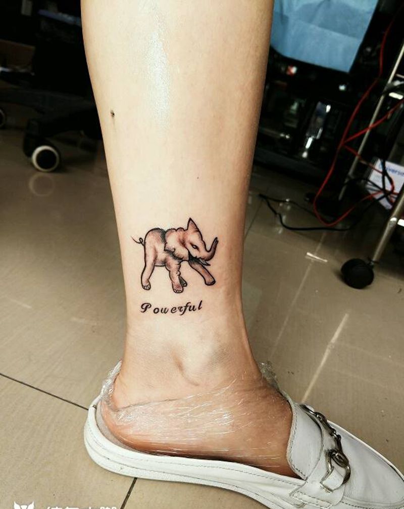 大象纹身图片_肩部手臂腿部脚部欧美清新动物原创大象成品纹身图案