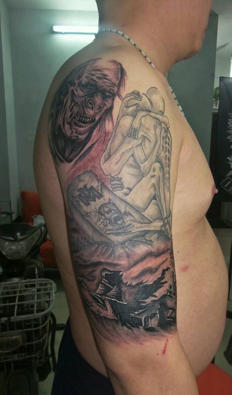 死了都要爱纹身图片_手臂欧美鬼神宗教死神成品纹身图案