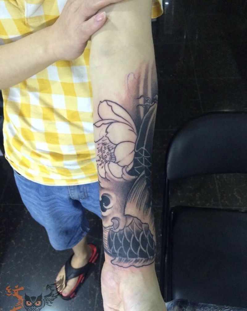 遮盖未完成，恢复后彩色纹身图片_成品手臂传统动物原创纹身图案