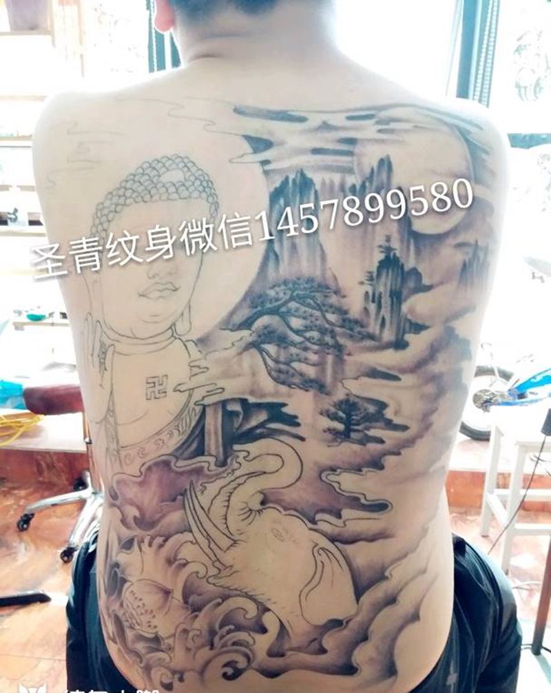 满背佛，明天继续完成中纹身图片