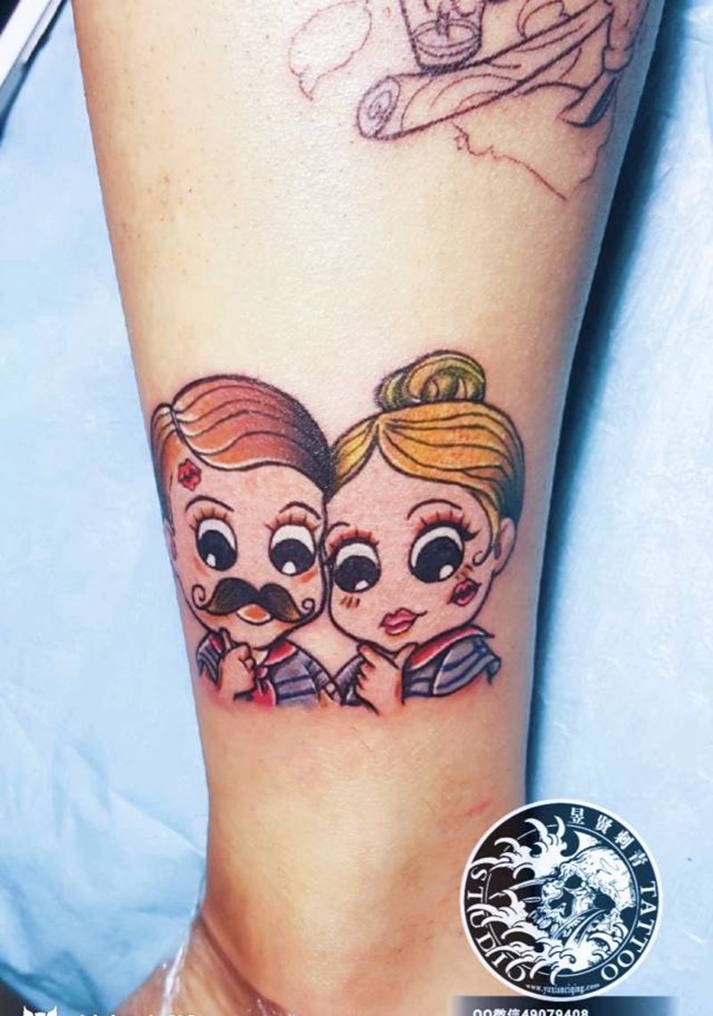 结婚照纹身图片_腿部手臂Old SchoolNew School结婚照纹身图案