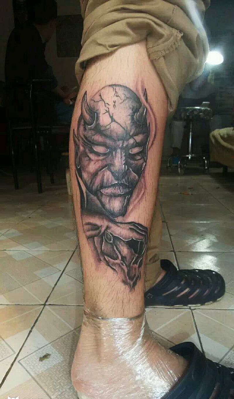 鬼面纹身图片_胸部腰部背部臀部手臂腿部欧美人物鬼神成品纹身图案