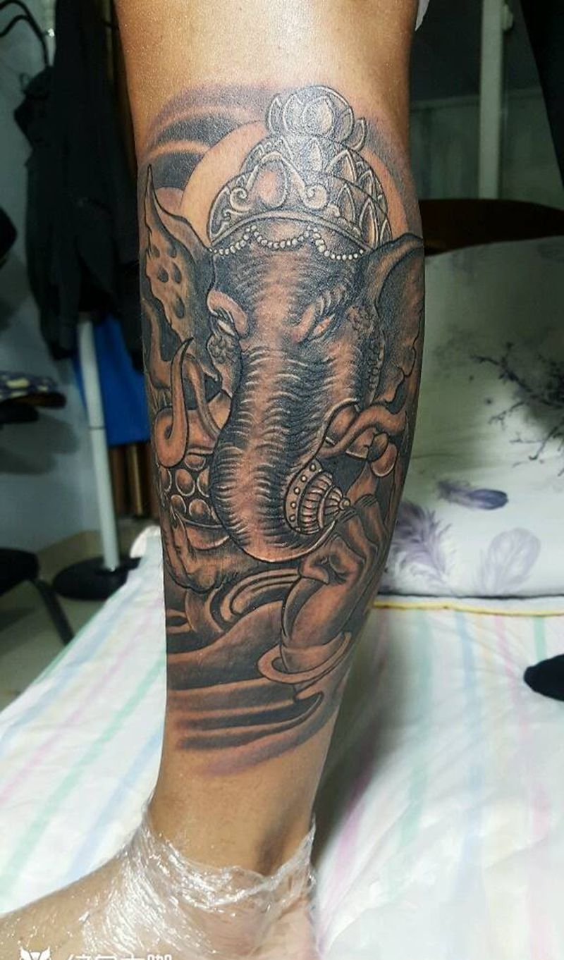 象神纹身图片_腰部背部手臂腿部传统动物鬼神宗教象神成品纹身图案
