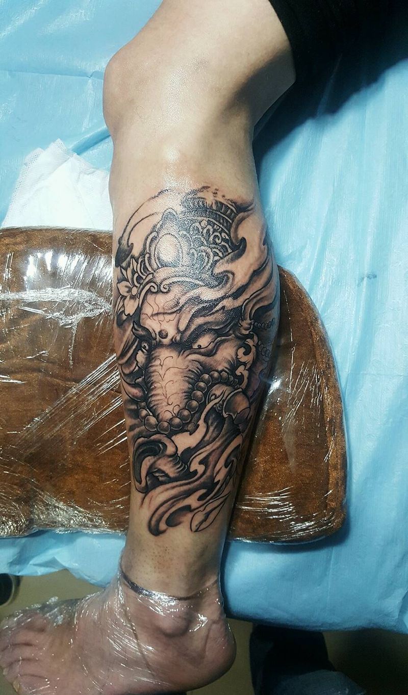 象神纹身图片_胸部腰部背部手臂腿部传统鬼神宗教象神成品纹身图案