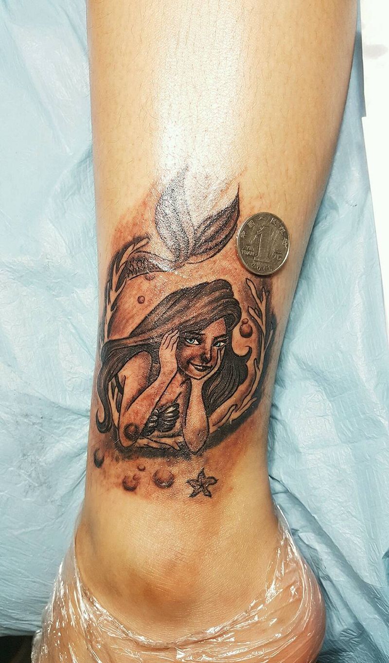 小小美人鱼纹身图片_肩部腹部腰部腿部欧美清新动物人物美人鱼成品纹身图案