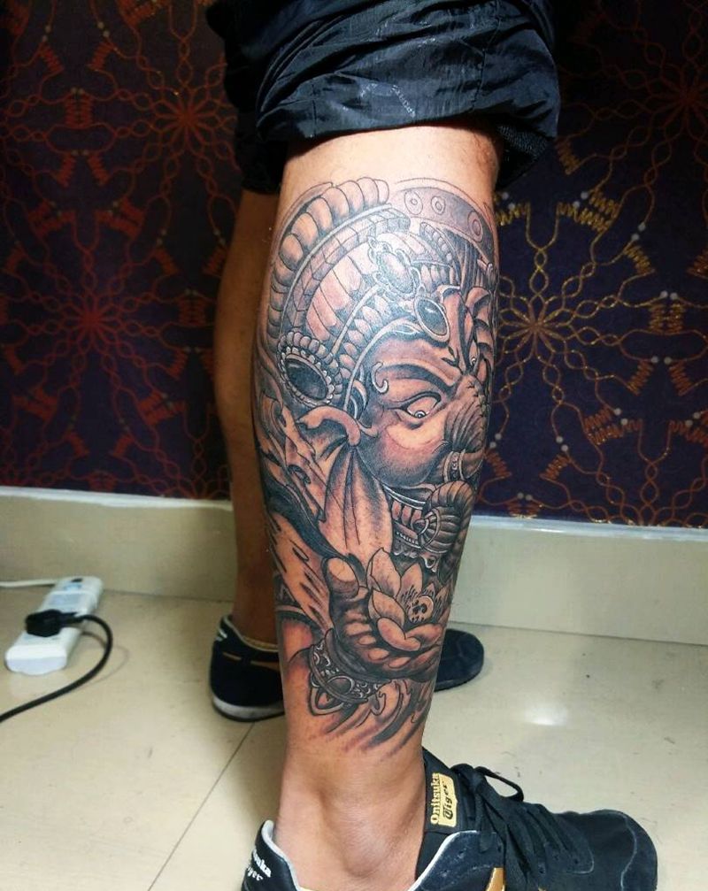 象神纹身图片_胸部腰部背部腿部传统人物鬼神宗教象神成品纹身图案