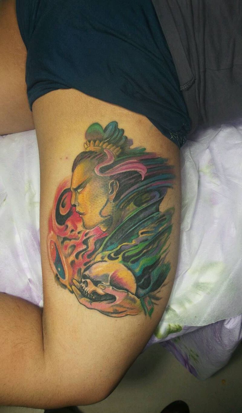 黄财神纹身图片_腹部背部臀部腿部欧美传统人物宗教财神成品纹身图案