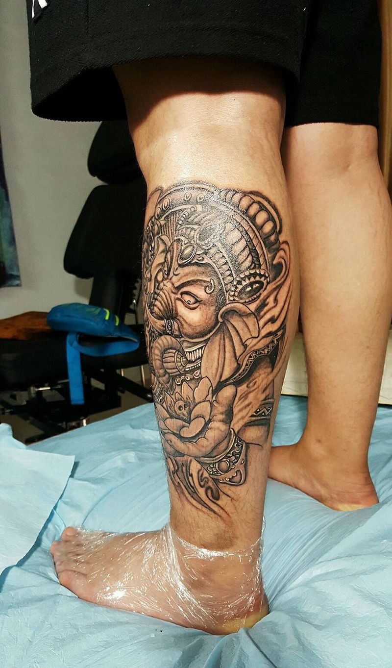 象神纹身图片_肩部背部手臂腿部传统人物鬼神宗教象神成品纹身图案