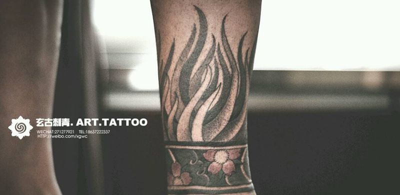 包腿纹身图片_腿部植物成品纹身图案